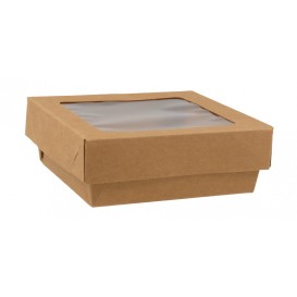 #GLT-1400-CSB Caserole din carton + capac cu fereastra, kraft natur, L115