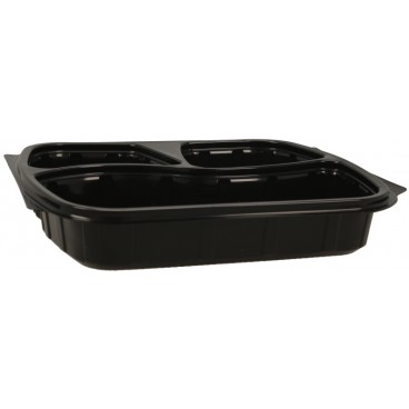 #CTR-PLS-1400-240X205-3C Caserola din polipropilena, ovala, 3 comp., 240 x 205 mm, neagra
