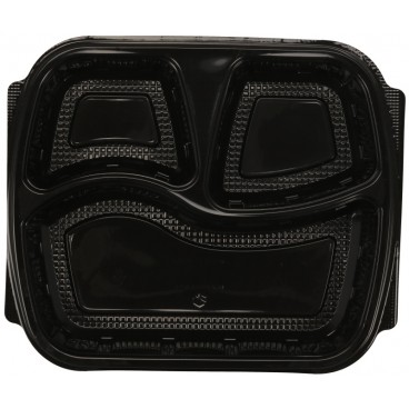 #CTR-PLS-1400-240X205-3C Caserola din polipropilena, ovala, 3 comp., 240 x 205 mm, neagra