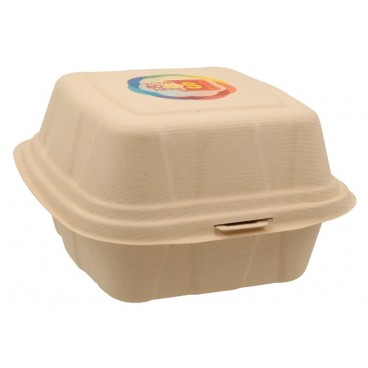 #CTR-BIO-1400 Caserole biodegradabile personalizate cu capac atasat, natur, BURGER, D120