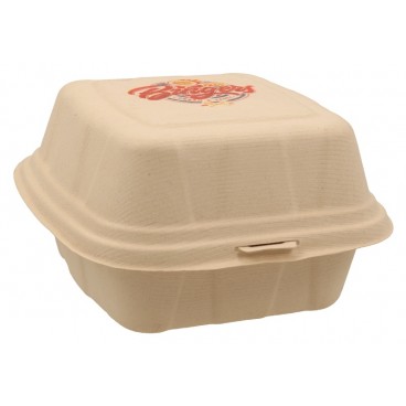 #CTR-BIO-1400 Caserole biodegradabile personalizate cu capac atasat, natur, BURGER, D120