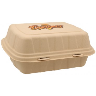 #CTR-BIO-1400 Caserole biodegradabile personalizate cu capac atasat, natur, BURGER, MBRG