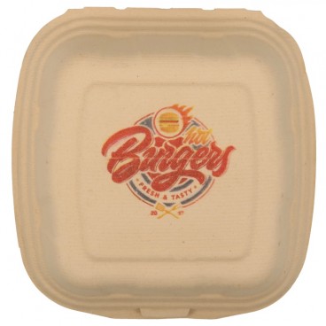 #CTR-BIO-1400 Caserole biodegradabile personalizate cu capac atasat, natur, BURGER, D120