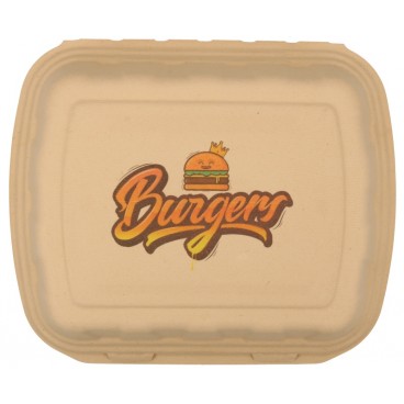 #CTR-BIO-1400 Caserole biodegradabile personalizate cu capac atasat, natur, BURGER, MBRG
