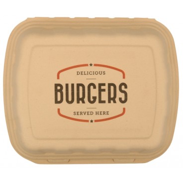 #CTR-BIO-1400 Caserole biodegradabile personalizate cu capac atasat, natur, BURGER, MBRG