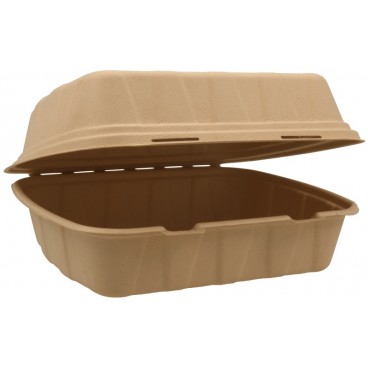 #CTR-BIO-1400 Caserole biodegradabile cu capac atasat, natur, burger meniu