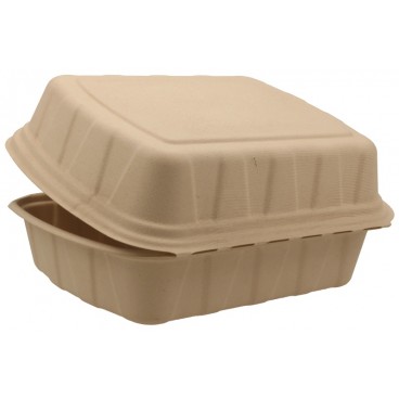 #CTR-BIO-1400 Caserole biodegradabile cu capac atasat, natur, burger meniu