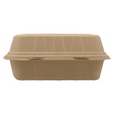 #CTR-BIO-1400 Caserole biodegradabile cu capac atasat, natur, burger meniu