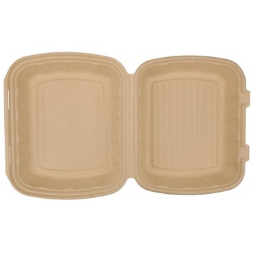 #CTR-BIO-1400 Caserole biodegradabile cu capac atasat, natur, burger meniu