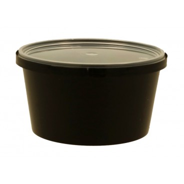 Boluri plastic din PP cu sigilare, negre, capac in bax, CSB, D116, 16OZ