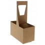 Suporti din carton microondul cu maner pentru 2 pahare, kraft natur