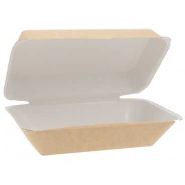 Meniuri din carton cu capac atasat, 150 x 70 x 66 mm, kraft natur + alb
