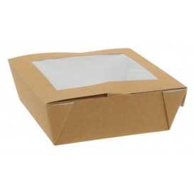 #CTR-CRTKNA-1400 Caserole din carton cu fereastra, 150 x 150 x 50 mm, kraft natur + alb