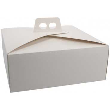 3600CMD Cutie din carton cu maner pentru tort, 310 x 310 x 120 mm, piele alba