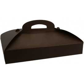 3600CM Cutie din carton cu maner pentru prajituri, piele maro, 390 x 280 x 60 mm