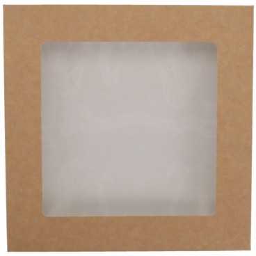 Caserole din carton + capac cu fereastra, 210 x 210 x 40 mm, kraft natur + alb