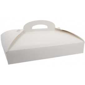 3600CM Cutie din carton cu maner pentru prajituri, piele alba, 390 x 280 x 60 mm