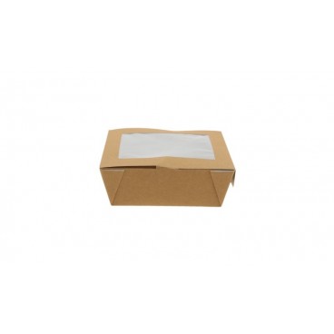 #CTR-CRTKNA-1400 Caserole din carton cu fereastra, 150 x 150 x 50 mm, kraft natur + alb