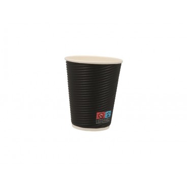 #COF-0200-CRTP3 Pahare din carton cu perete triplu, cercuri, D90 mm, 12oz, negre